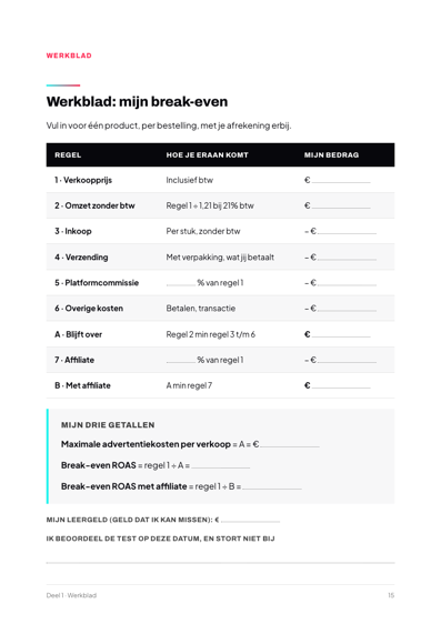 Pagina uit het boek: Werkblad: mijn break-even