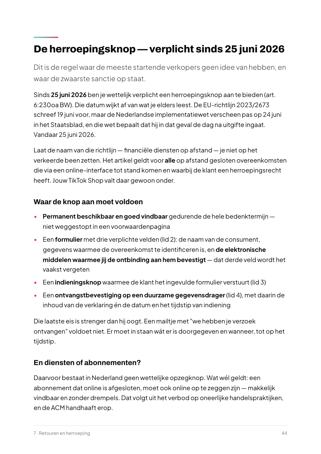 Pagina over de herroepingsknop