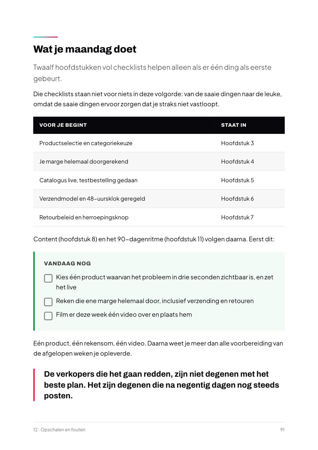 Slotpagina met actiepunten