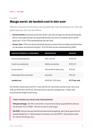 Pagina uit het boek: De landed cost in één som