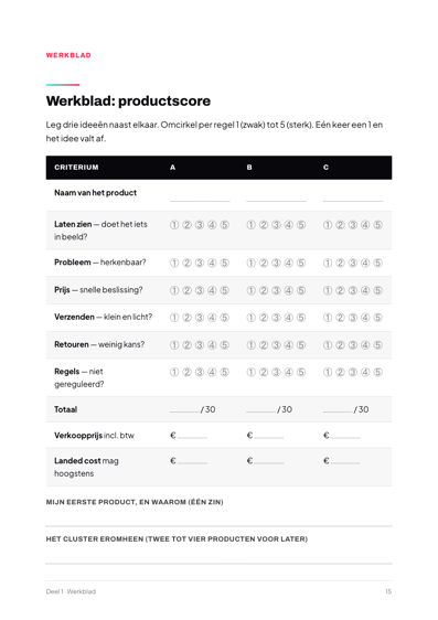 Pagina uit het boek: Werkblad: productscore