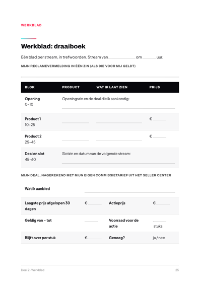 Pagina uit het boek: Werkblad: draaiboek