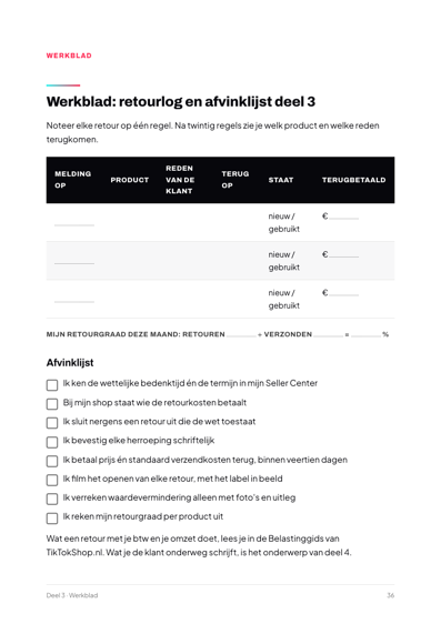 Pagina uit het boek: Werkblad: retourlog