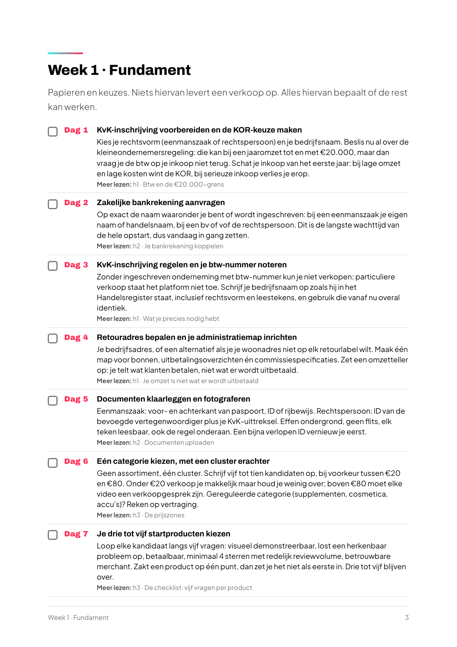 Een dagpagina uit het 30-dagen-startplan