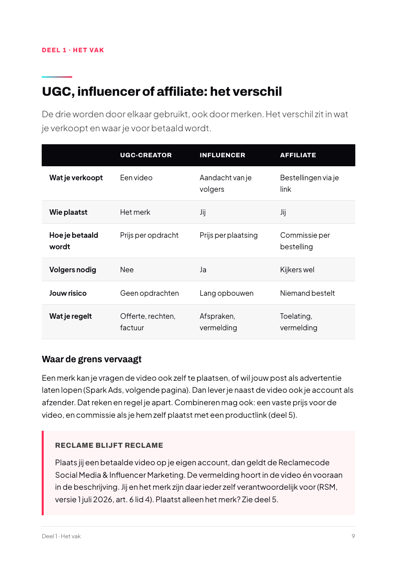 Pagina uit het boek: UGC, influencer of affiliate: het verschil